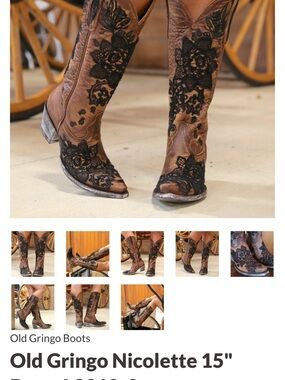 Old Gringo Brown Leather Cowboy Boots with Black Lace Overlay